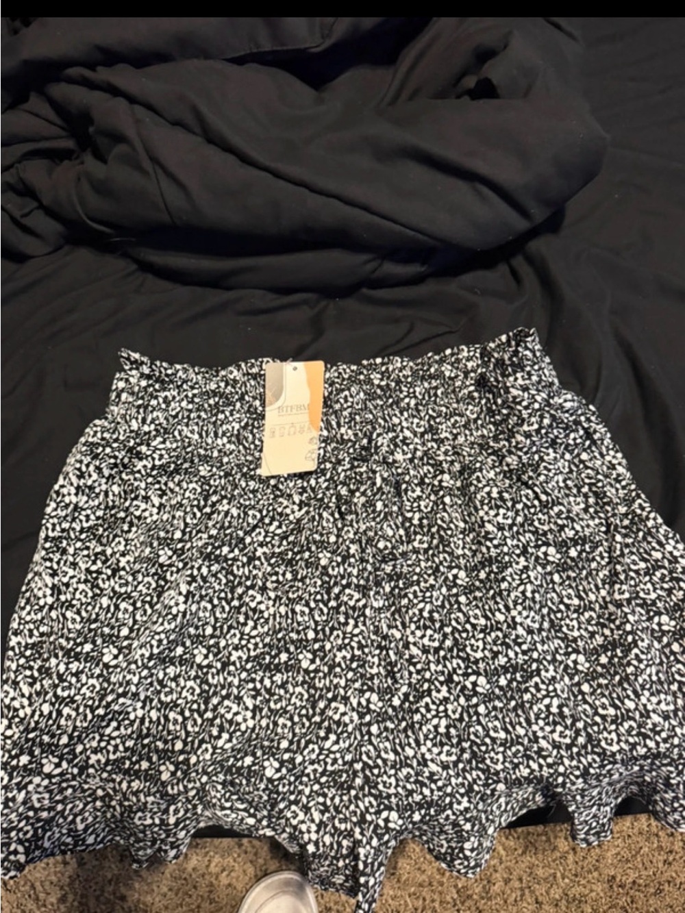 Amazon Black and White Floral Smocked Waist Skirt